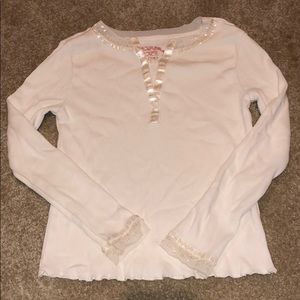 Cream ribbed longsleeve w mesh/sequin/satin detail